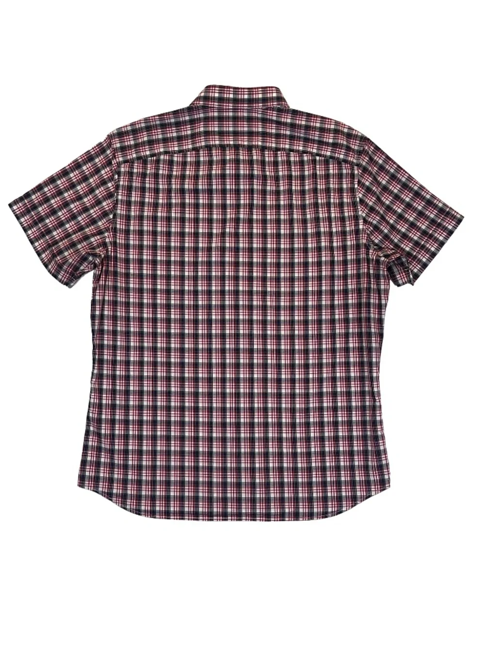 Banana Republic Mens Plaid Button Down Shirt L Red Navy Cotton Stretch